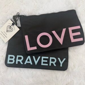 Black Pouches with Love and Bravery Text